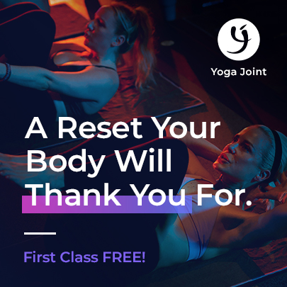 "Mom's well-deserved ""me time"" starts at Yoga Joint.  Infrared heated classes designed to support your body from the inside out.                                                                                                                                                                                                          Choose low-impact vinyasa FLOW or high-impact FIIT.  Book Your First Class Free. "