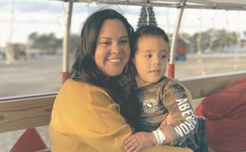 Image: A mother and son enjoy a hayride