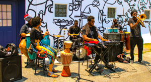Image: A group of musicians performs at a Juneteenth celebration