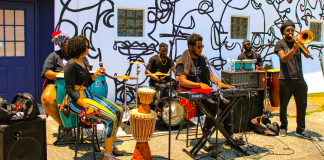 Image: A group of musicians performs at a Juneteenth celebration
