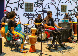 Image: A group of musicians performs at a Juneteenth celebration