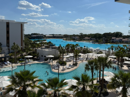 Image: A balcony view of the pool and lagoon at Conrad Orlando