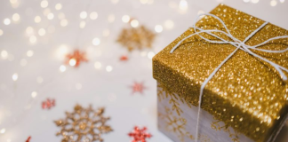 Family Traditions With a Purpose Image: A glittery holiday gift box
