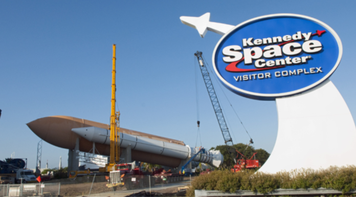 Image: The entrance to Kennedy Space Center's Visitor Complex in Titusville, FL