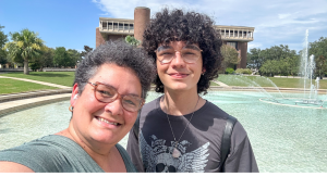 Image: Natasha and her son at his college campus