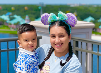 Image: Daniella and her son pose for a photo on the terrace at Topolino's