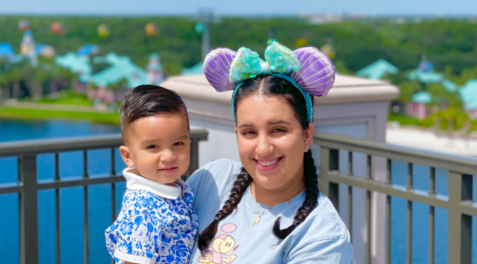 Image: Daniella and her son pose for a photo on the terrace at Topolino's