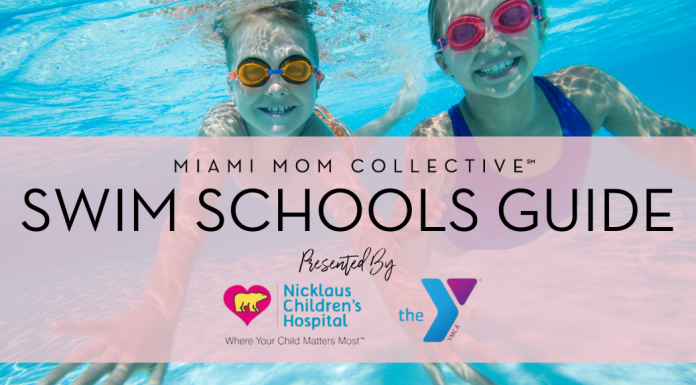 Miami Swim Schools | A Guide From Miami Mom Collective Image: Guide graphic for Miami Mom Collective Swim Schools Guide, sponsred by Nicklaus Children's Hospital and the YMCA of South Florida