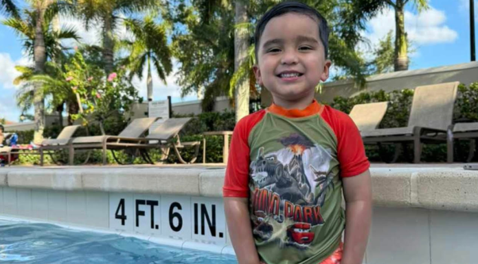 Image: Daniella's son poses for a photo in a swimming pool