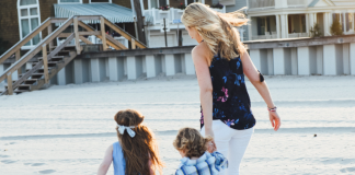 Image: Ilana and her children walking on the beach