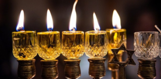 Image: Candles lit on Hanukkah menorah