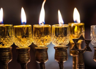 Image: Candles lit on Hanukkah menorah