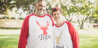 Mimi and Papa in their Christmas shirts