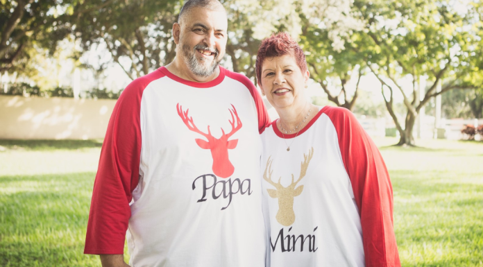 Mimi and Papa in their Christmas shirts