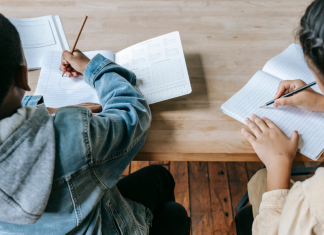 Image: Two classmates hard at work at school