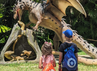 Healthy Routines: Maintaining Them All Summer Long | Dr. Bob Image: Two kids enjoying the Dragons & Mythical Creatures exhibit at Fairchild Tropical Botanic Garden