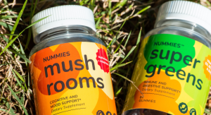 Image: Two bottles of supplements from Nummies: Mushrooms and Super Greens