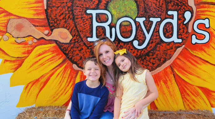 Local Hidden Gems: Royd’s and Baked and Churned Image: Two kids and a mom sitting on a haystack at Royd's