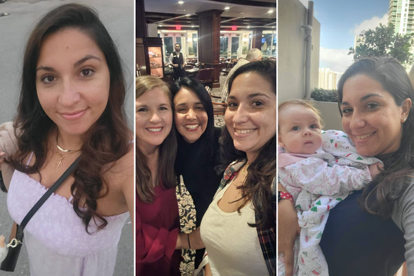 Image: 3 selfies of Minnie having fun with friends