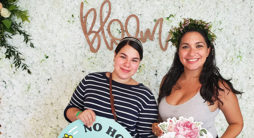 Image: Minnie and a friend at a Miami Mom Collective Bloom event