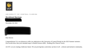Image: A college acceptance letter
