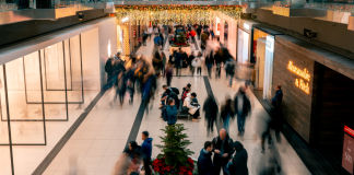 A crowded mall during the holidays