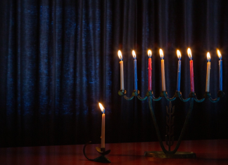 A beautiful multicolored menorah