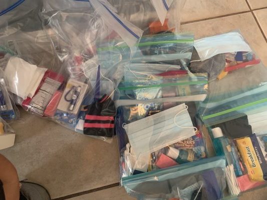 Ziplock bags filled with toiletries and other necessary items