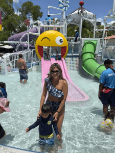 Bella and her son enjoying the pool at Tidal Cove