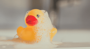 A sudsy rubber duck, the most popular bathtime toy