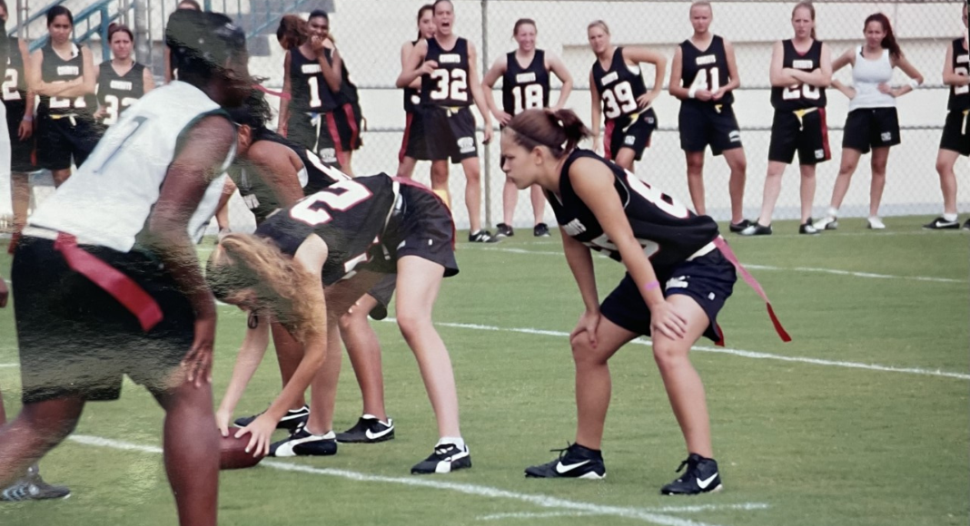 Girl playing Flag football