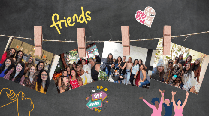 Making Mom Friends Is Hard: Tips From My Personal Experience Clothespins hold pictures of Rachelle and her friends