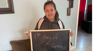 A middle schooler ready for the first day of 7th grade