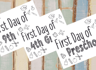 A set of free printable first day of school signs