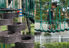 A little boy plays at a local playground