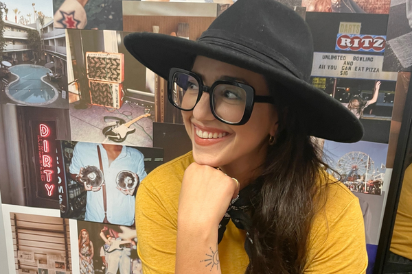 A woman smiling
