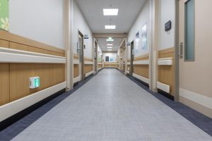 Looking down a hospital hallway