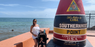Image: Jessica, pregnant and with her toddler the Southernmost Point in Key West