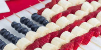 Homemade American flag fruit kabobs