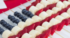 Homemade American flag fruit kabobs