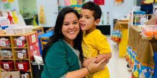 Krystal Giraldo and her son at a school event