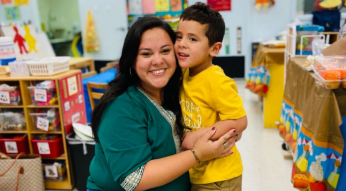 Krystal Giraldo and her son at a school event
