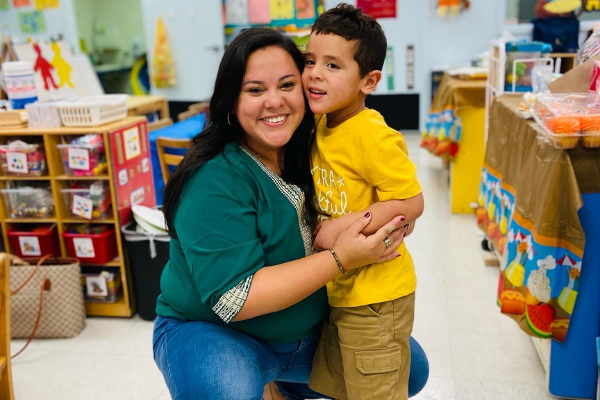 Krystal Giraldo and her son at a school event