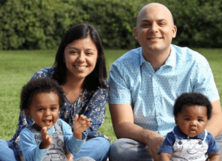 Foster mom Alejandra Fernandez with her husband and children