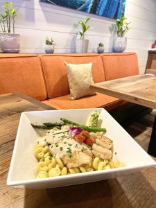 A pasta and shrimp dish