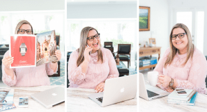 Vanessa, working on a publication from her home office