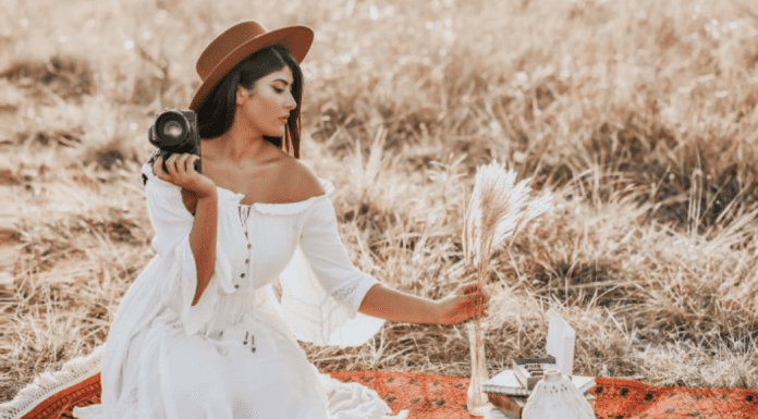 Michele setting up a shot for a photograph