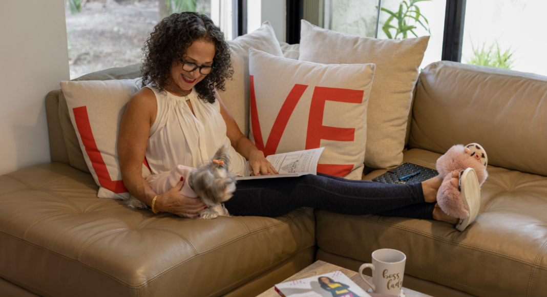 Adita enjoying some quiet time with her dog