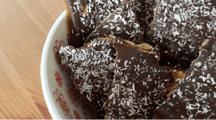 Chocolate Toffee Matzah: A Quick and Easy Passover Dessert Image: A bowl of homemade chocolate toffee matzah