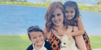 Katrina Fraga-Torres with her children and their dog